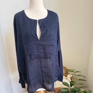 J.Crew Ramie Tunic Top L Navy Sheer Lightweight NWOT